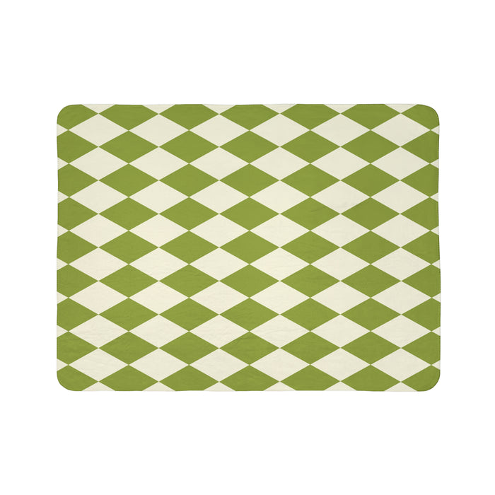 Fleece Sherpa Blanket Green Harlequin Pattern Retro Throw Blanket