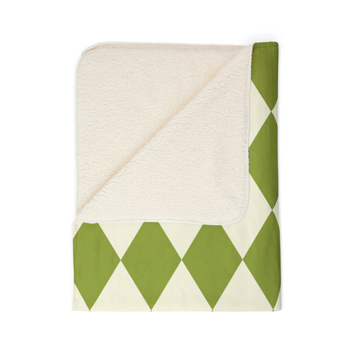 Fleece Sherpa Blanket Green Harlequin Pattern Retro Throw Blanket