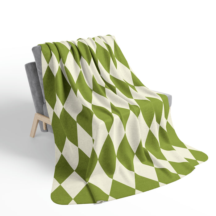 Fleece Sherpa Blanket Green Harlequin Pattern Retro Throw Blanket