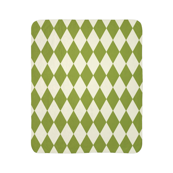 Fleece Sherpa Blanket Green Harlequin Pattern Retro Throw Blanket