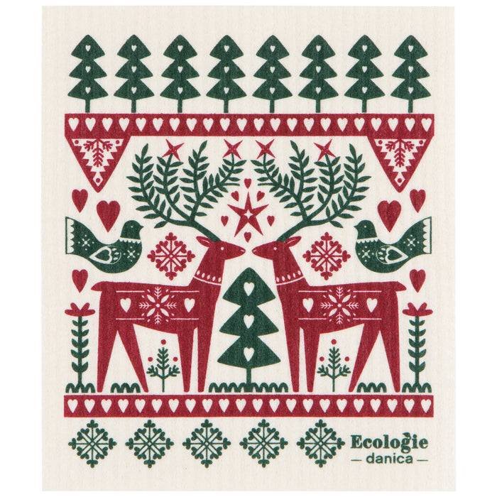 Folk Forest Christmas Swedish Dishcloth