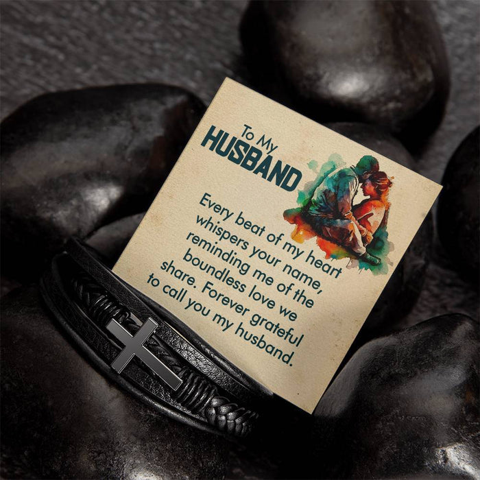 Gift to Husband from Wife Leather Cross Bracelet Gift