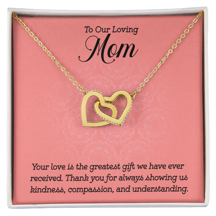 Gifts to Mom from Kids, Interlocking Heart Necklace - To Our Loving Mom