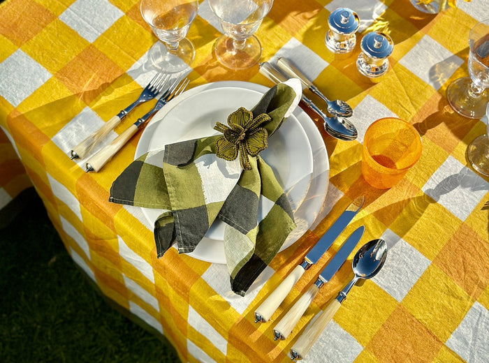 ‘Gingham’ Linen Napkin in Mustard Yellow