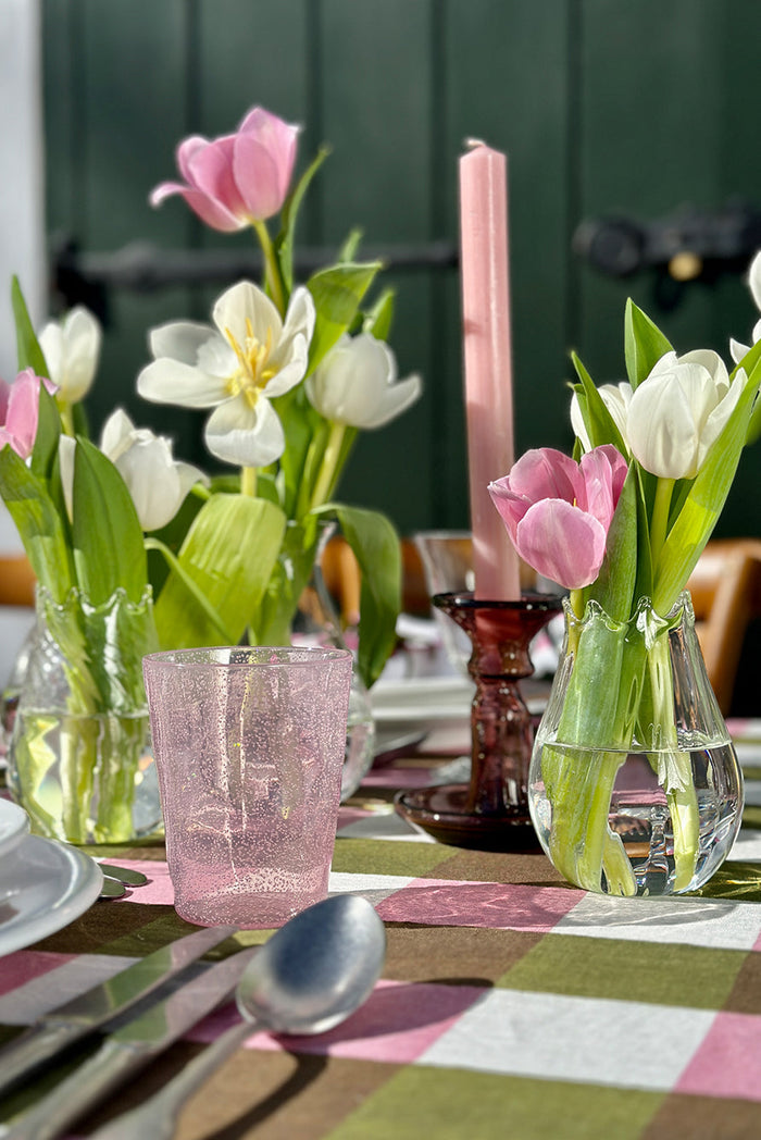 'Gingham' Linen Napkin in Rose Pink & Avocado Green