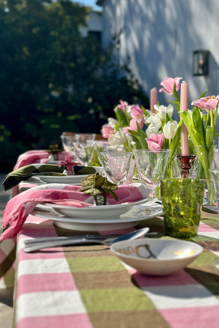 'Gingham' Linen Napkin in Rose Pink & Avocado Green