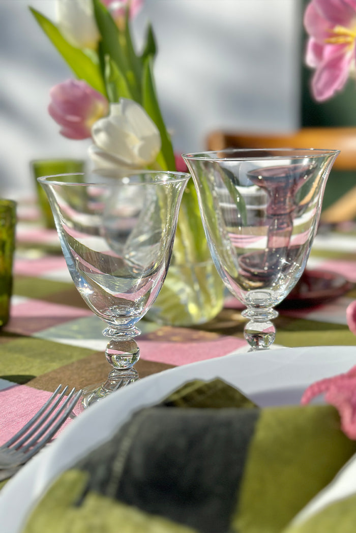 'Gingham' Linen Napkin in Rose Pink & Avocado Green