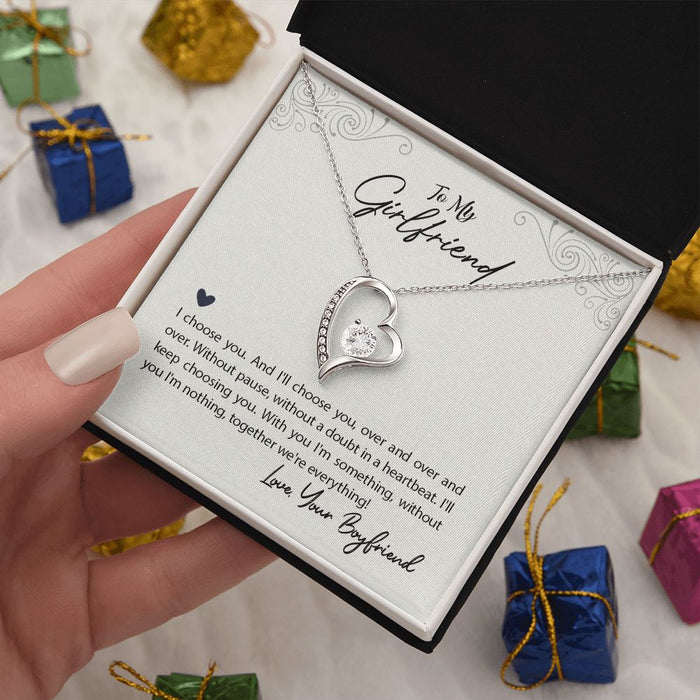 Girlfriend Gifts Forever Love Necklace from Boyfriend, White or Yellow Gold