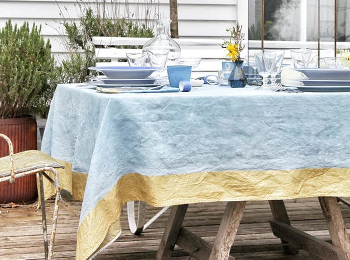 'Gold Edge' Linen Napkin in Pale Blue, 50x50cm
