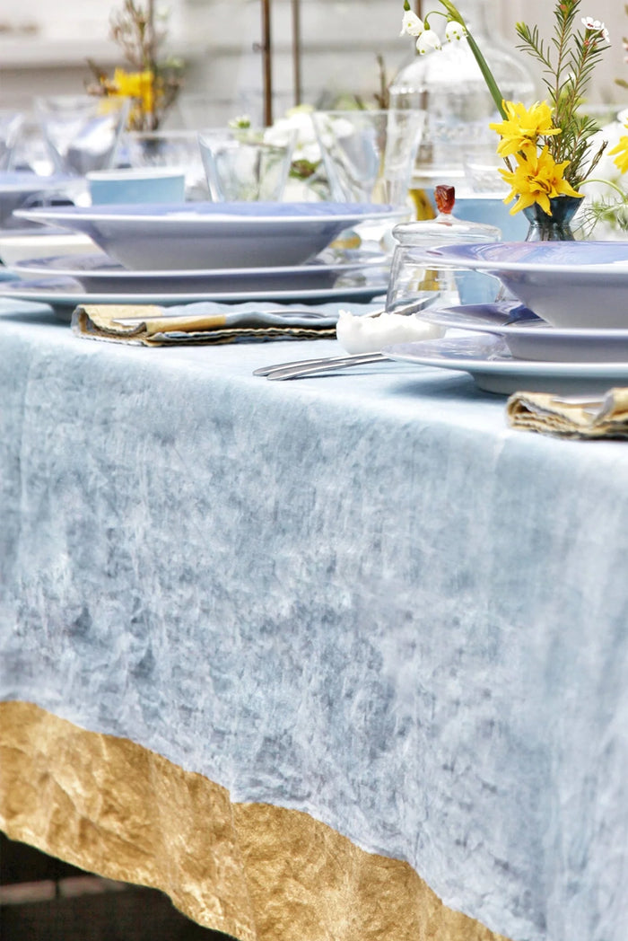 'Gold Edge' Linen Napkin in Pale Blue, 50x50cm