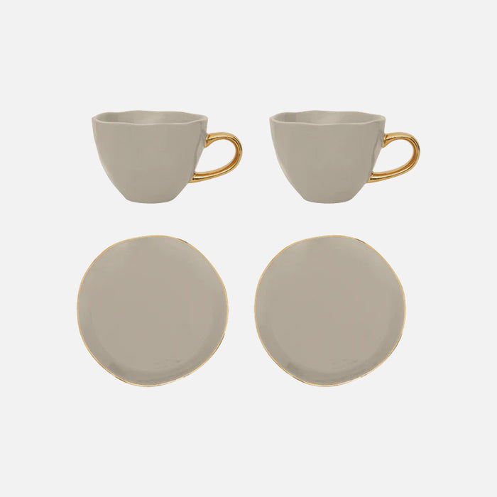 Good Morning Cappuccino & Tea Cup with Plate Set of 4 – Gray Morn