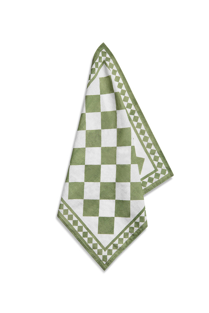 'Green Check' Summerill & Bishop x Claridge's Linen Napkin, 50x50cm