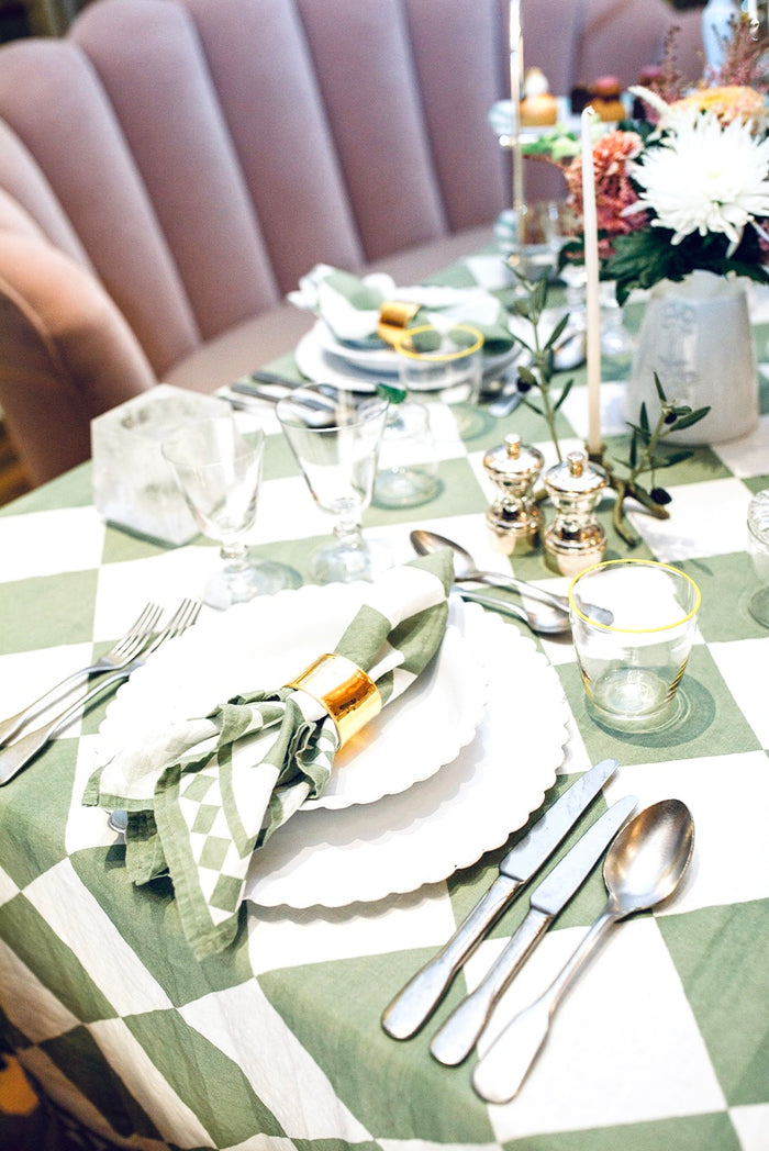 'Green Check' Summerill & Bishop x Claridge's Linen Napkin, 50x50cm