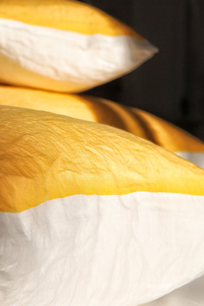 Hand Painted Linen Cushion Cover in Mustard Yellow, 50cm x 50cm
