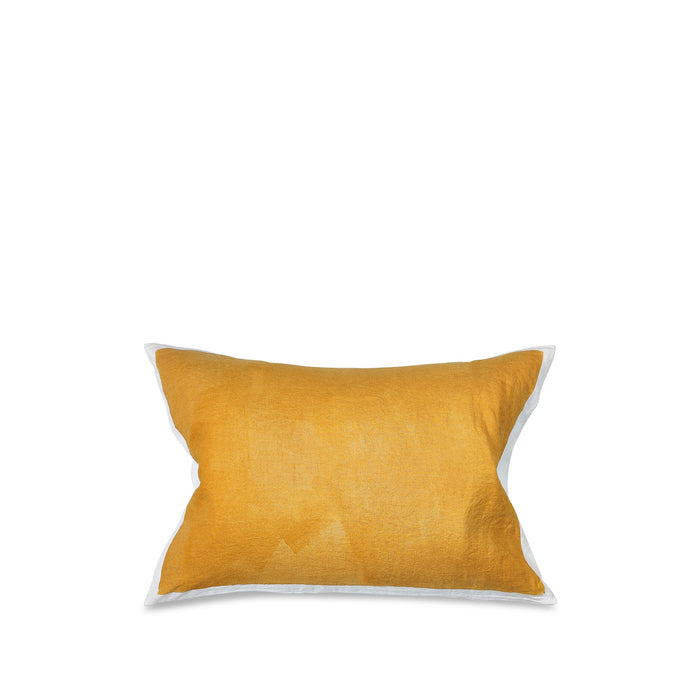 Hand Painted Linen Cushion Cover in Mustard Yellow, 60cm x 40cm