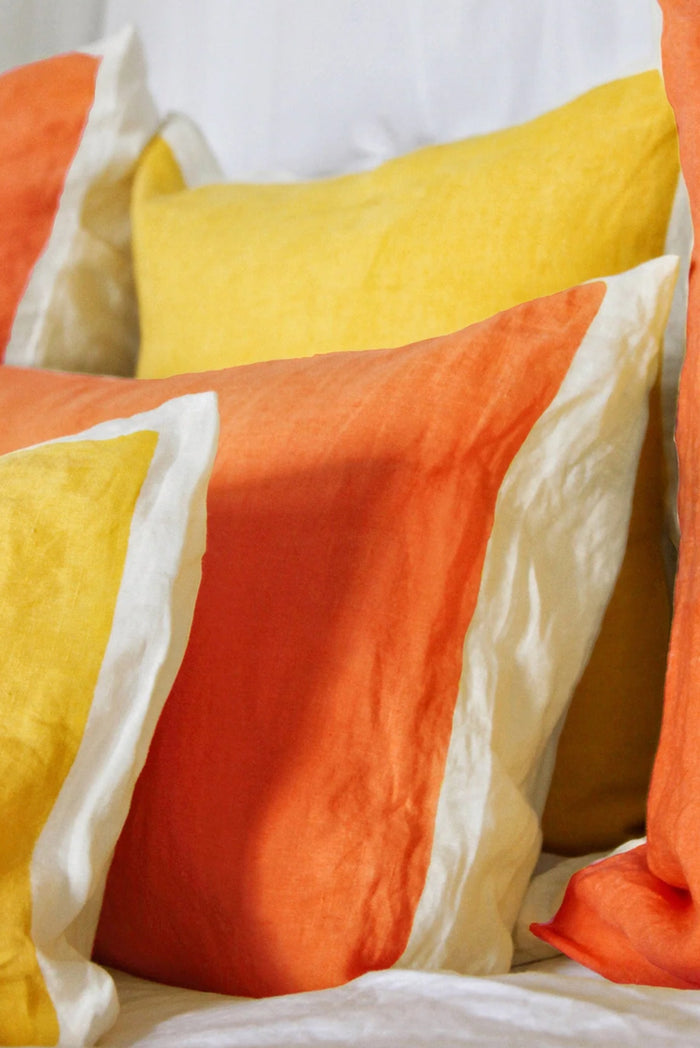 Hand Painted Linen Cushion Cover in Mustard Yellow, 60cm x 60cm