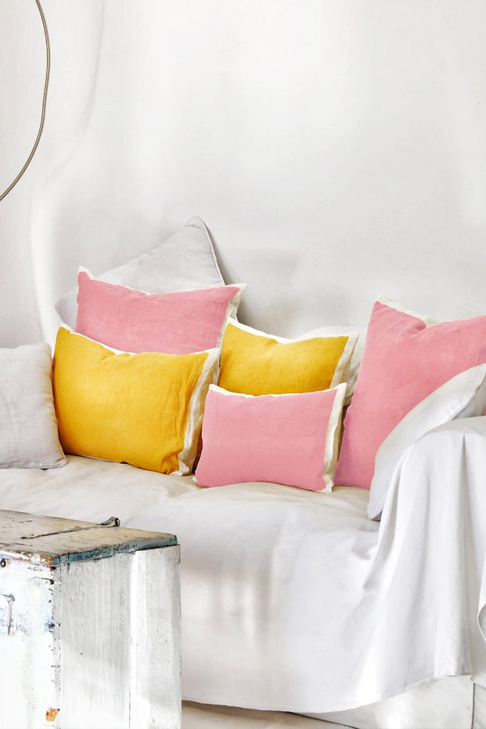 Hand Painted Linen Cushion Cover in Mustard Yellow, 60cm x 60cm