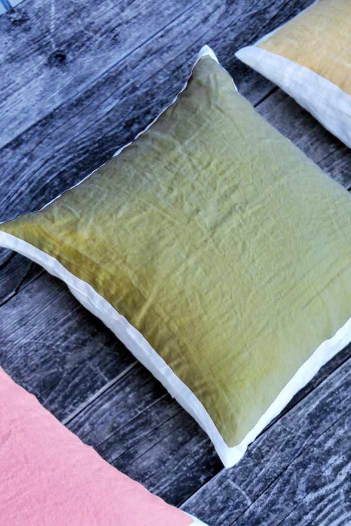 Hand Painted Linen Cushion Cover in Mustard Yellow, 60cm x 60cm