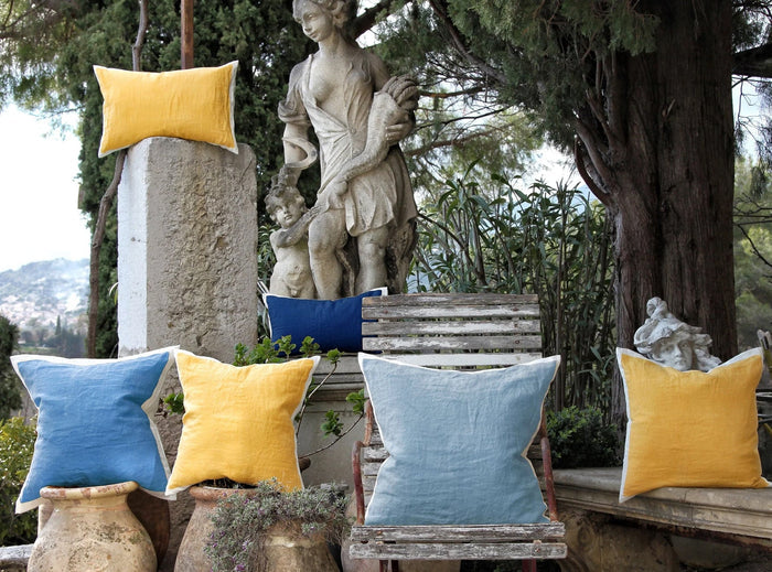 Hand Painted Linen Cushion Cover in Pale Blue, 60cm x 60cm