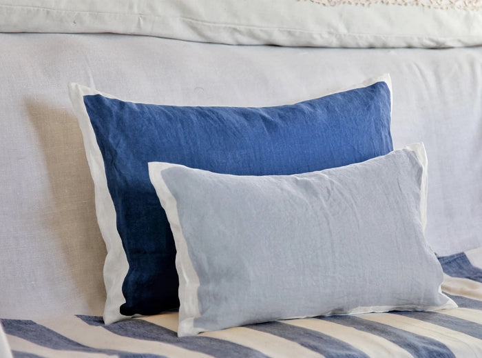 Hand Painted Linen Cushion Cover in Sky Blue, 60cm x 40cm