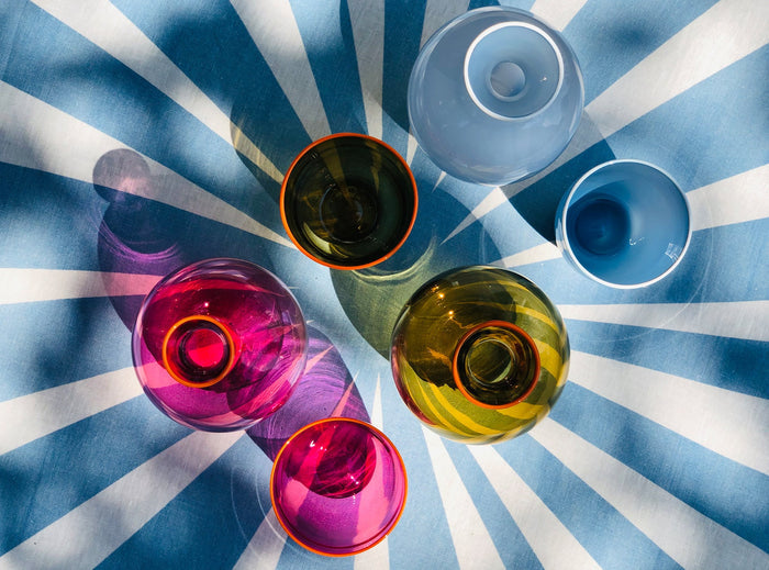 Handblown Bumba Glass Tumbler in Fuchsia Pink with Orange Rim, 30cl