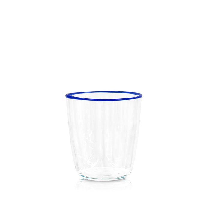 Handblown Clear Bumba Glass Tumbler with Royal Blue Rim, 30cl