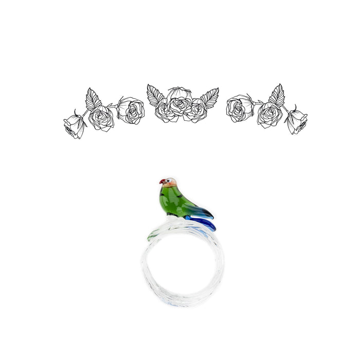 Handblown Glass Tropical Bird Napkin Ring in Green