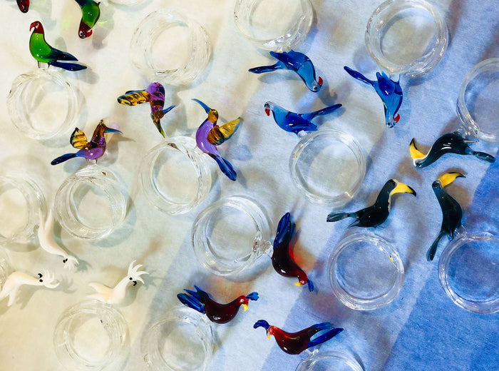 Handblown Glass Tropical Bird Napkin Ring in Green
