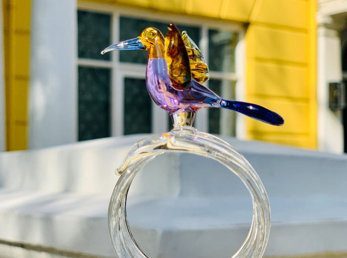 Handblown Glass Tropical Bird Napkin Ring in Purple
