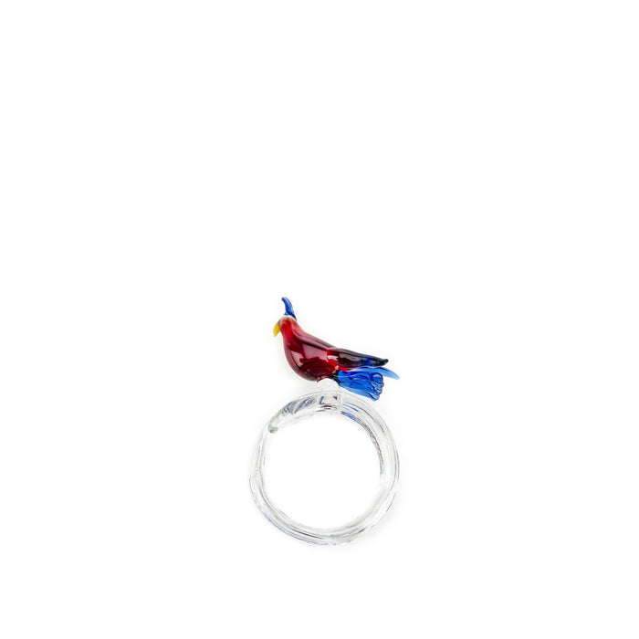 Handblown Glass Tropical Bird Napkin Ring in Red