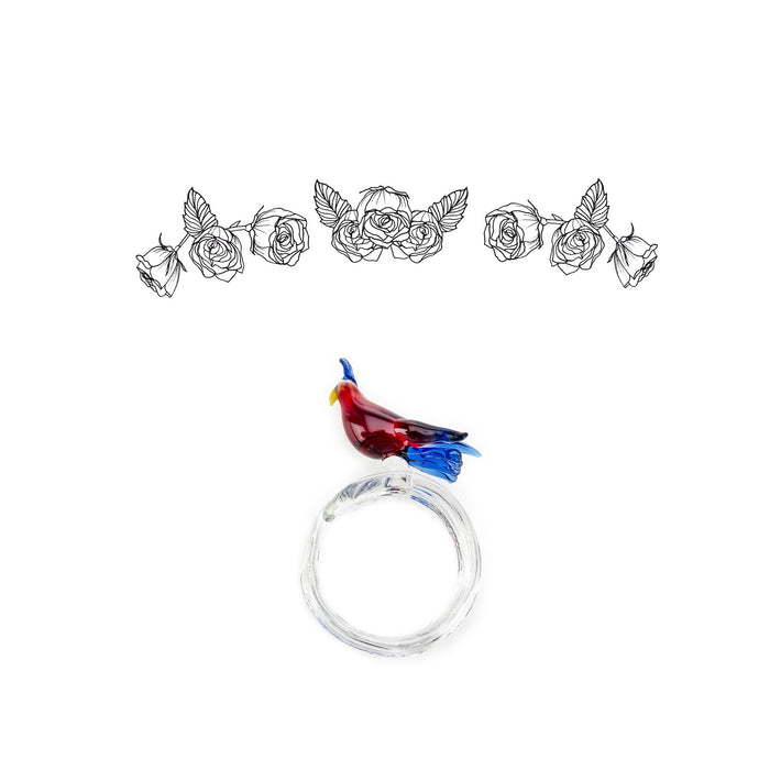 Handblown Glass Tropical Bird Napkin Ring in Red
