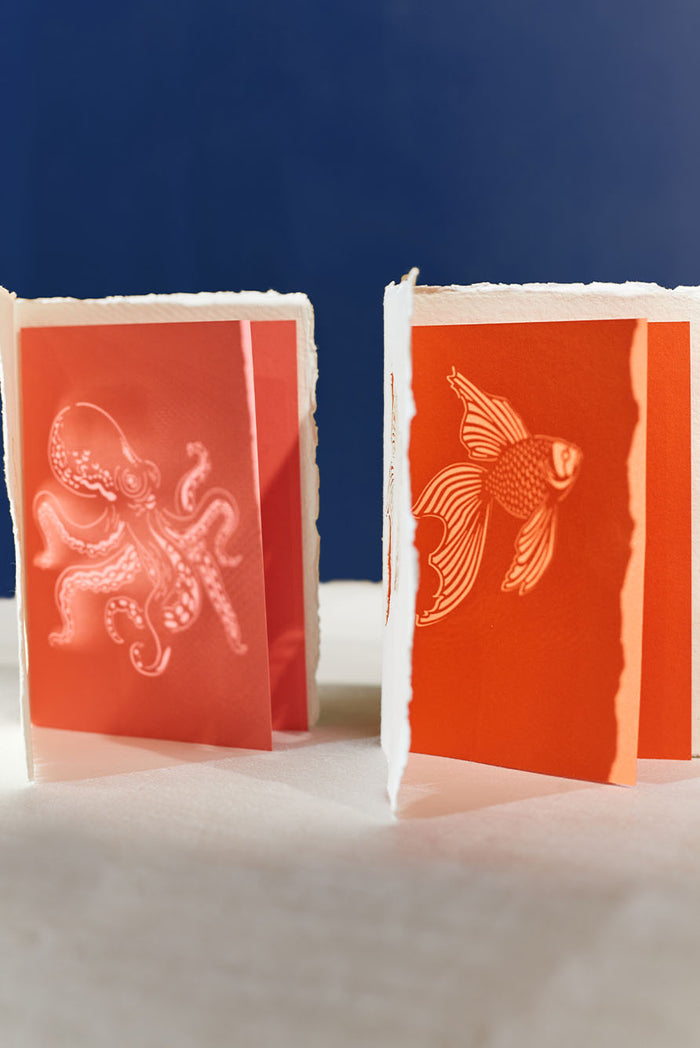 Handmade Paper Greeting Card with Fish, 15cm x 10cm