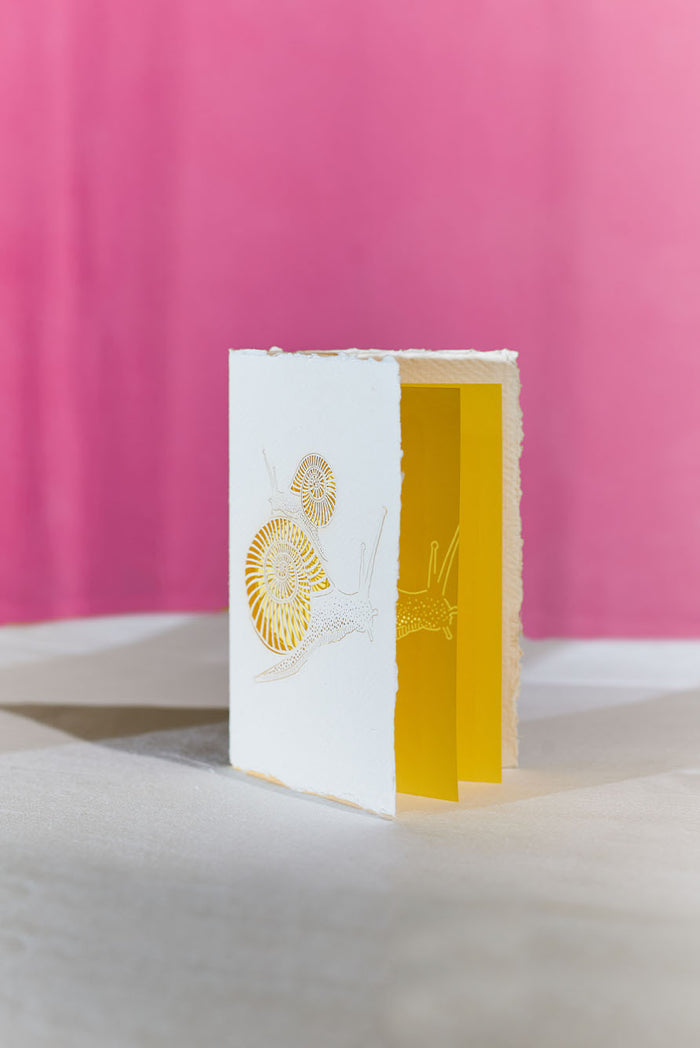 Handmade Paper Greeting Card with Snail, 15cm x 10cm