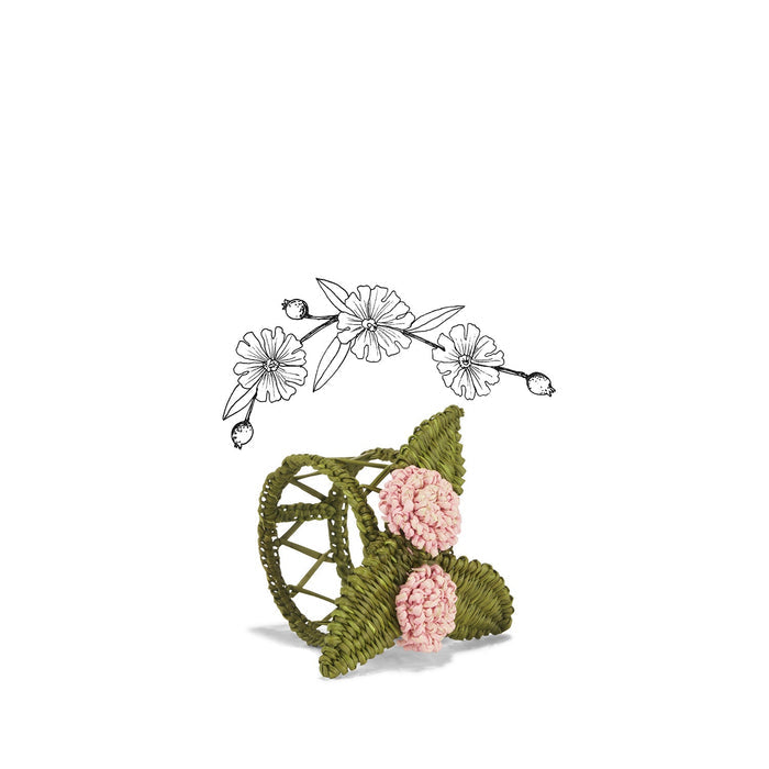 Handwoven Roses Napkin Ring in Pink and Olive Green