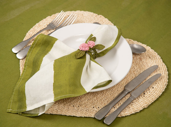 Handwoven Roses Napkin Ring in Pink and Olive Green