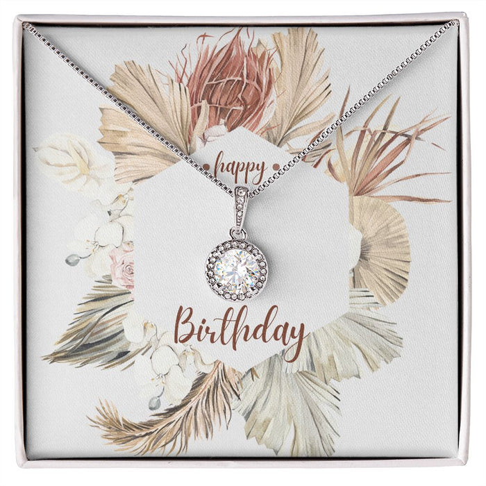 Happy Birthday Jewelry Gifts Floral Card Insert Cubic Zirconia Stainless Steel