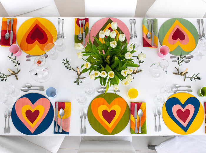Heart Cork-Backed Placemat/Charger in Lemon Yellow and Orange