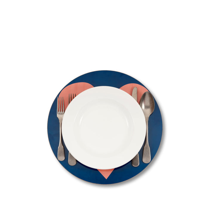 Heart Cork-Backed Placemat/Charger in Midnight Blue and Rose Pink