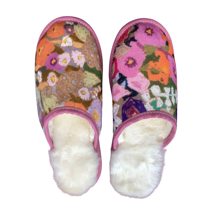 Hollyhocks Fields Large White Slippers