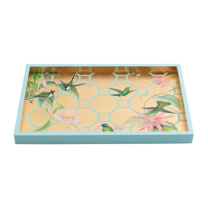 Hummingbird Trellis Lacquer Vanity Tray in Gold