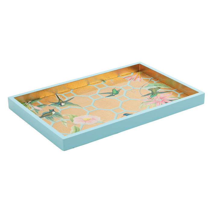 Hummingbird Trellis Lacquer Vanity Tray in Gold