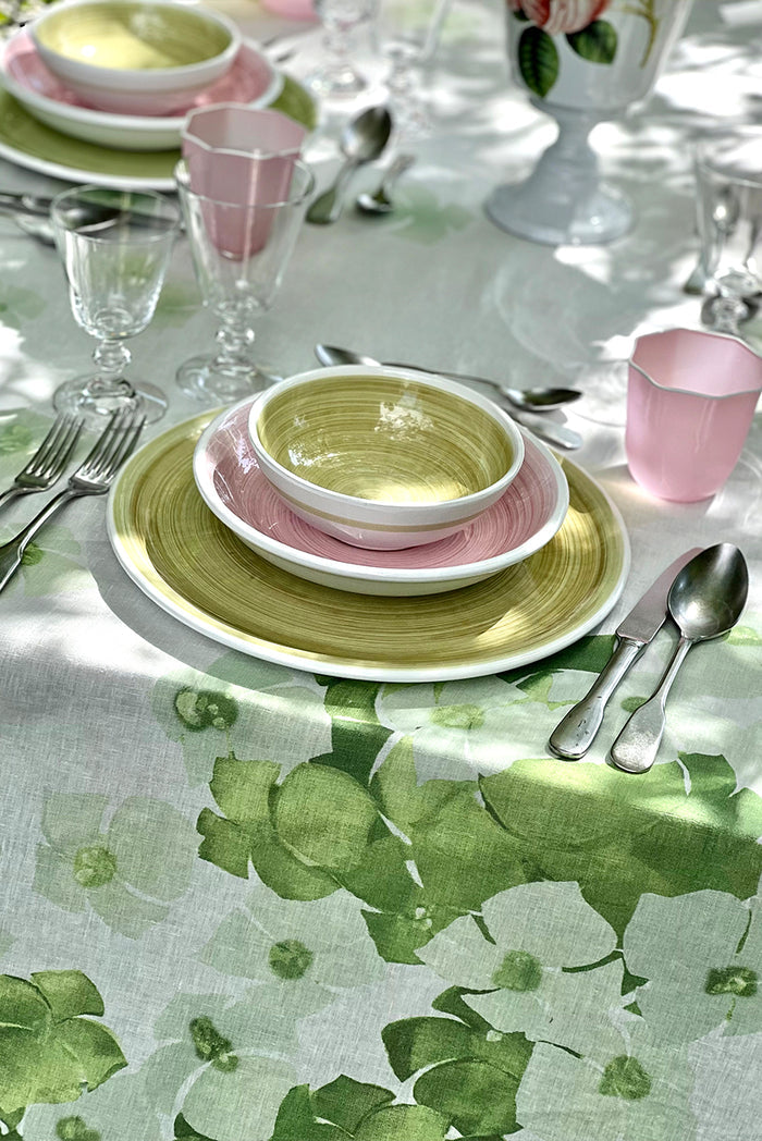 'Hydrangea' Linen Napkin in Green, 50x50cm