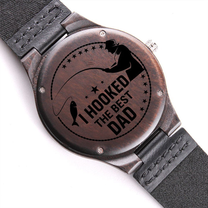 I Hooked the Best Dad Fishing Gift for Dad, Christmas Gift Wooden Watch