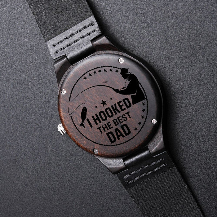 I Hooked the Best Dad Fishing Gift for Dad, Christmas Gift Wooden Watch