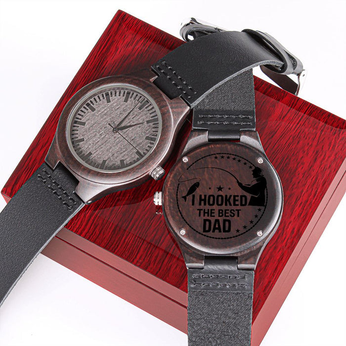 I Hooked the Best Dad Fishing Gift for Dad, Christmas Gift Wooden Watch