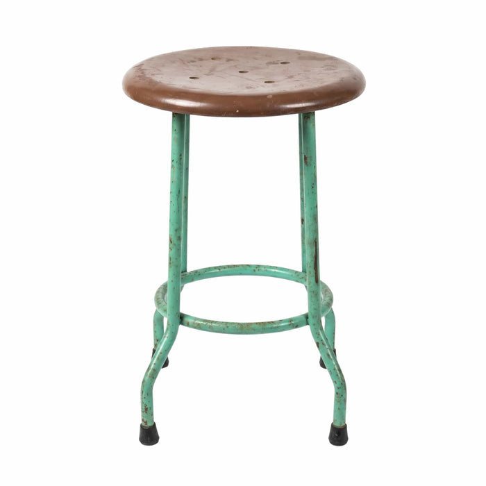 Industrial Teak & Metal Stool