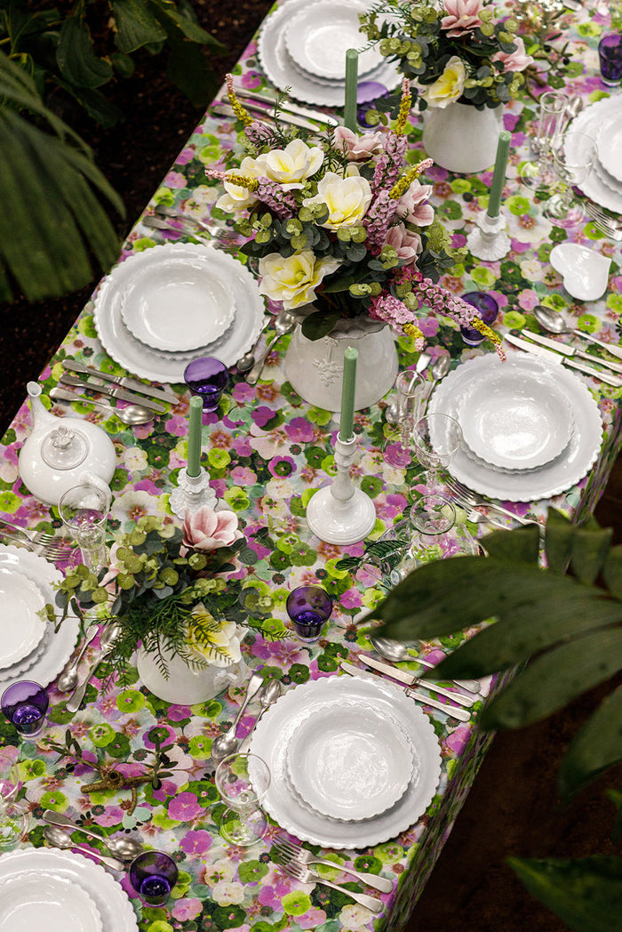'Le Marché aux Fleurs' Linen Napkin in Purple, Pink and Green, 50x50cm