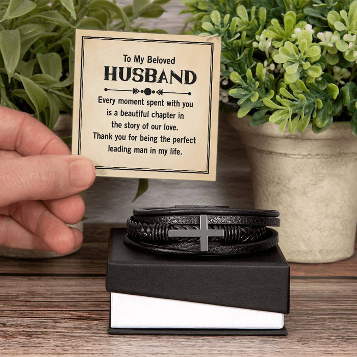 Leather Cross Bracelet for Husband from Wife Gift for Husband
