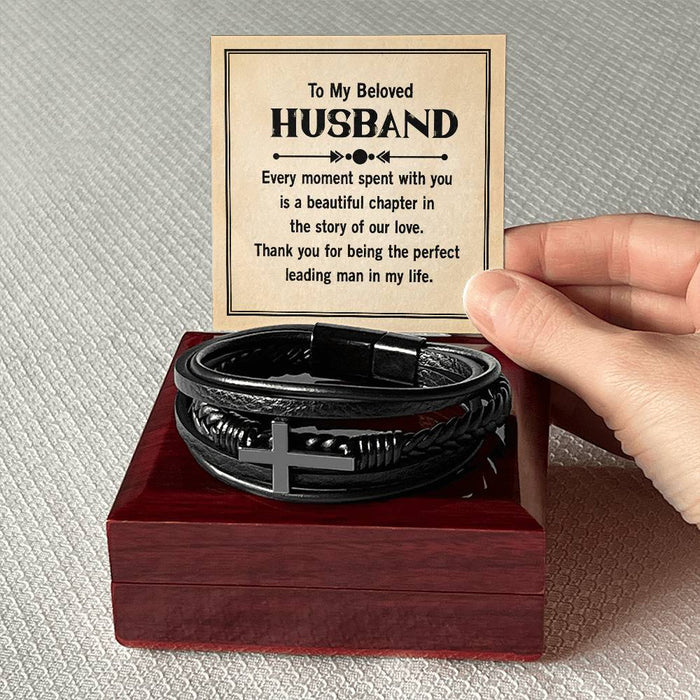 Leather Cross Bracelet for Husband from Wife Gift for Husband