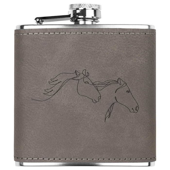 Leather Flask Running Horses Metal Flask